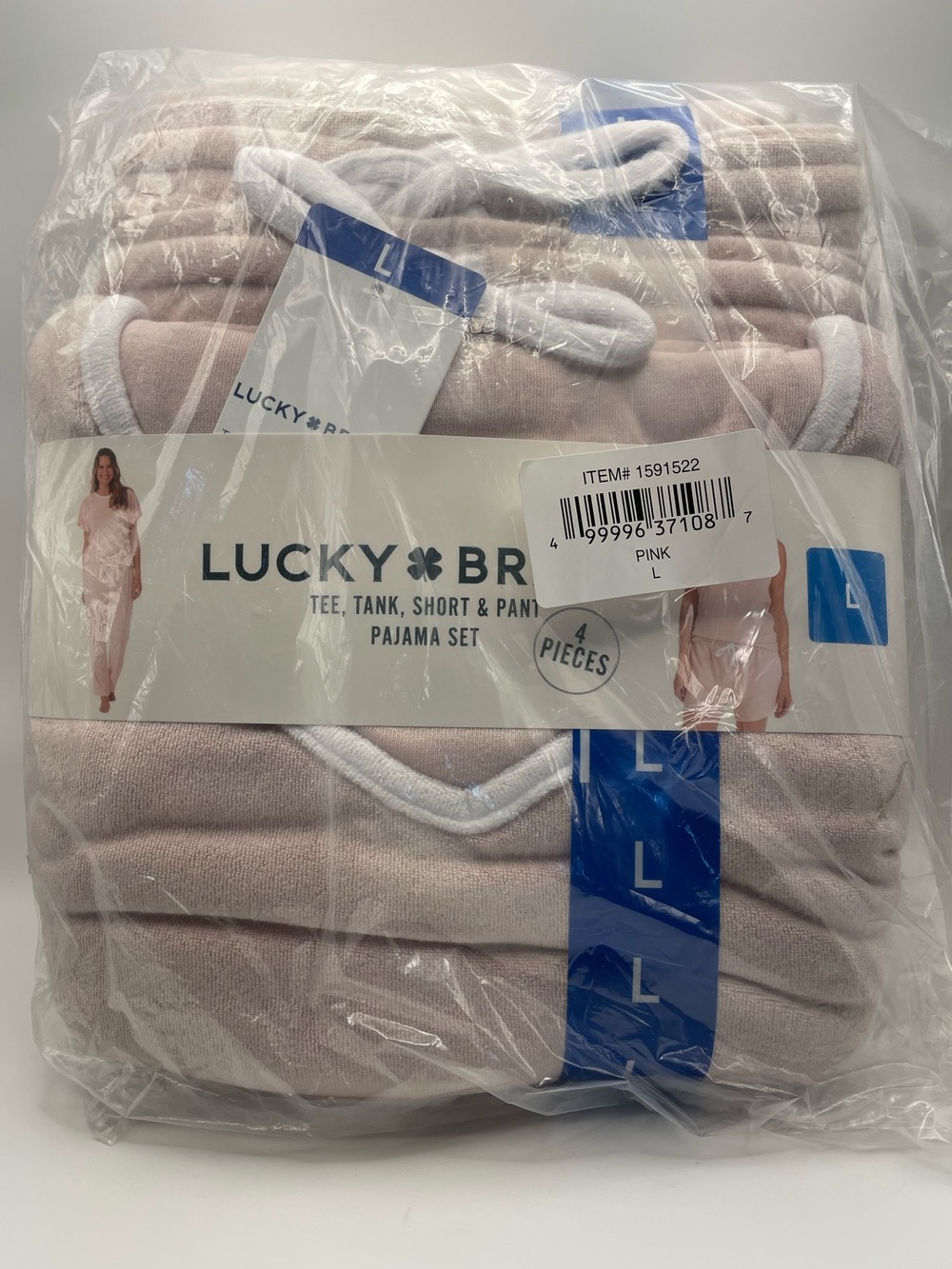 Women's Size Large Lucky Brand 4-Piece Pajama Set Terry (Tee, Tank, Short & Pant
